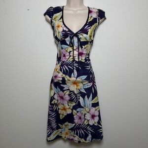 VTG Y2K Sweet Miss Women Bias Cut Linen Cotton Babydoll Dress Blue Floral Corset